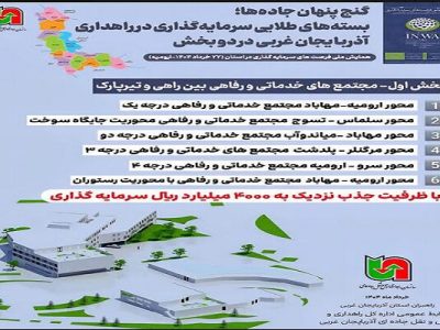 اطلاع نگاشت |بسته‌های طلایی سرمایه‌گذاری در راهداری
آذربایجان غربی/بخش اول: مجتمع های خدماتی و رفاهی بین راهی و
تیرپارک