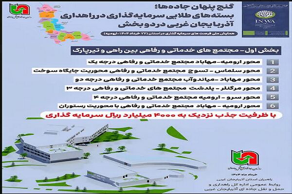 اطلاع نگاشت |بسته‌های طلایی سرمایه‌گذاری در راهداری
آذربایجان غربی/بخش اول: مجتمع های خدماتی و رفاهی بین راهی و
تیرپارک