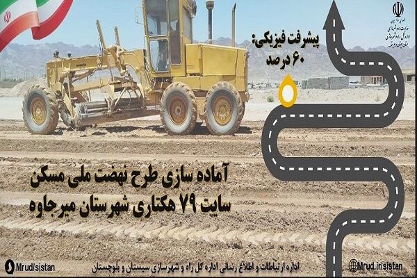 اطلاع نگاشت| پیشرفت ۶۰ درصدی عملیات آماده سازی سایت ۷۹
هکتاری طرح نهضت ملی مسکن میرجاوه