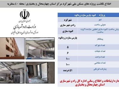 اطلاع نگاشت|معرفی پروژه ۱۰۰ واحدی مسکن ملی، واقع در محله ۴۰
منظریه شهرکرد در استان چهارمحال و بختیاری