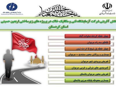 اطلاع‌نگاشت| اقدامات شرکت آزمایشگاه فنی و مکانیک خاک در
ارتقاء کیفیت پروژه‌های عمرانی استان کردستان در مسیر تردد زائرین
اربعین