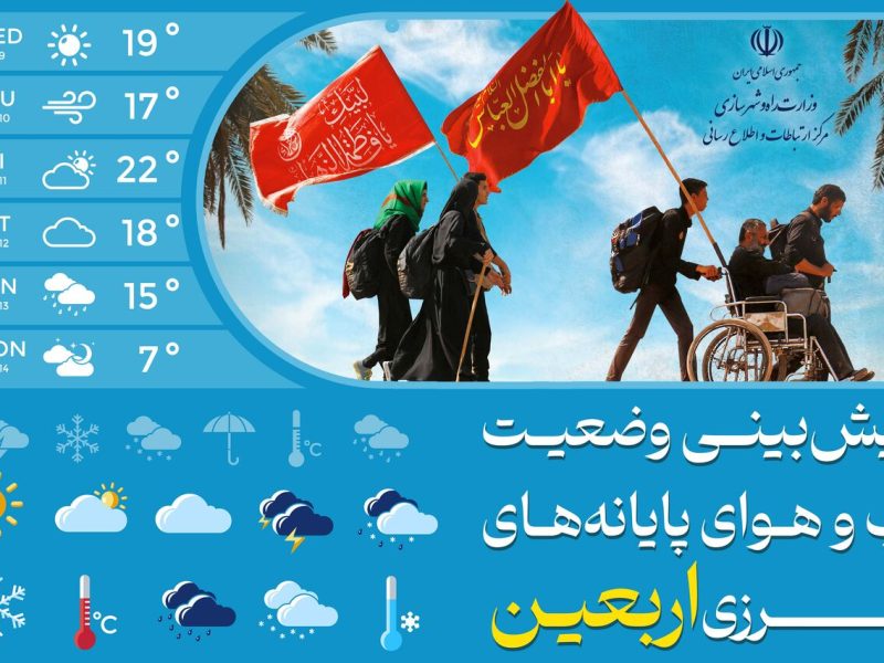 ببینید| پیش‌بینی آب‌وهوای مرزهای اربعین (۱۱ تا
۱۵مرداد)