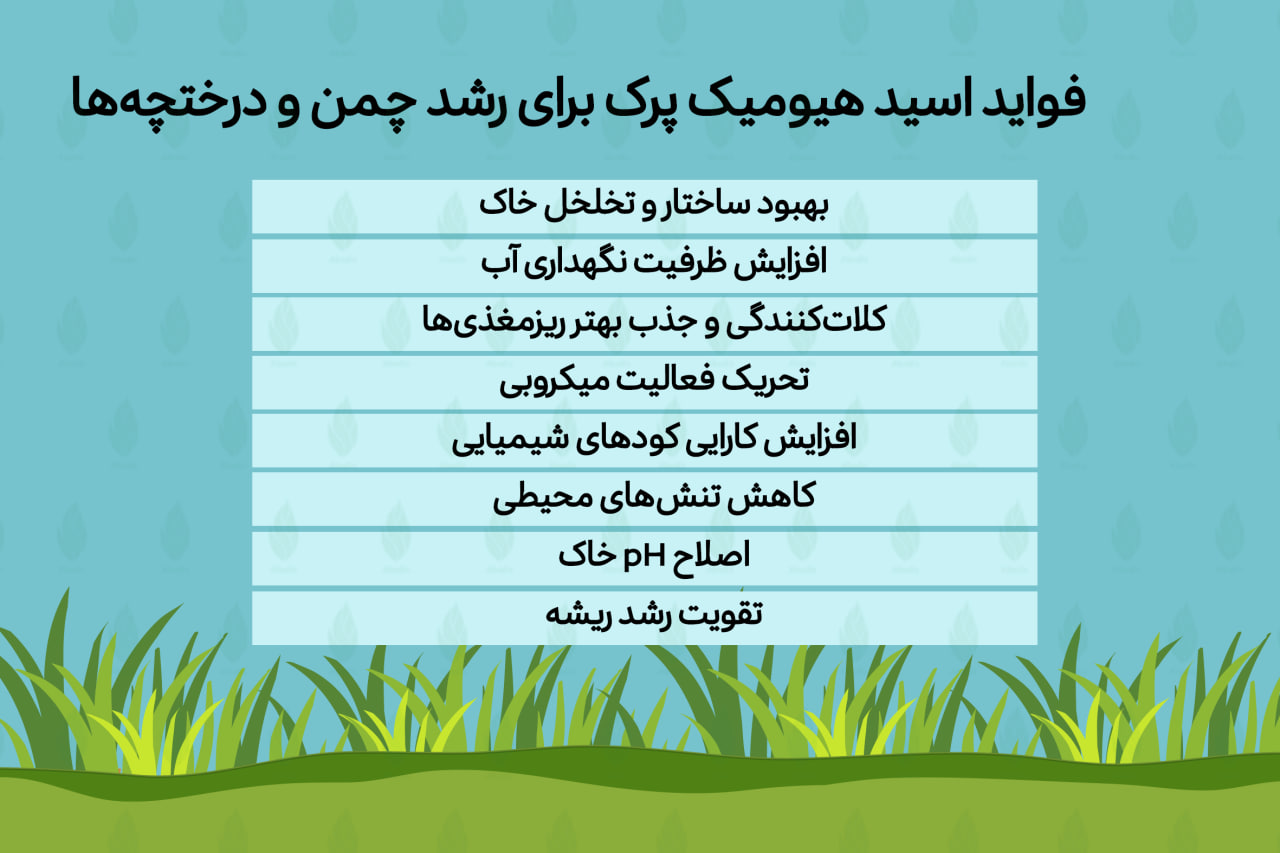 فواید اسید هیومیک پرک برای رشد چمن و درختچه ها
