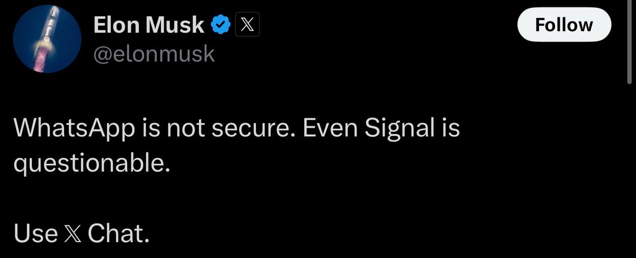 ایلان ماسک: واتساپ امن نیست / مالک تلگرام: واتساپ جاسوس‌افزار است!