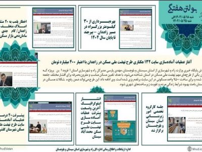 ببینید|بولتن هفتگی اداره کل راه و شهرسازی استان سیستان و
بلوچستان هفته چهارم مردادماه ۱۴۰۴ (۲)
