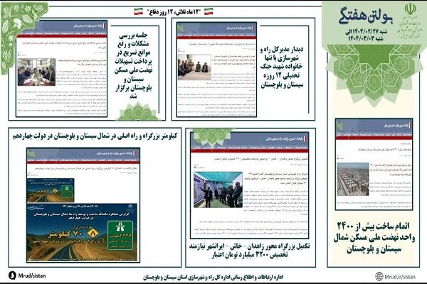 ببینید|بولتن هفتگی اداره کل راه و شهرسازی استان سیستان و
بلوچستان هفته اول شهریورماه ۱۴۰۴ (۲)