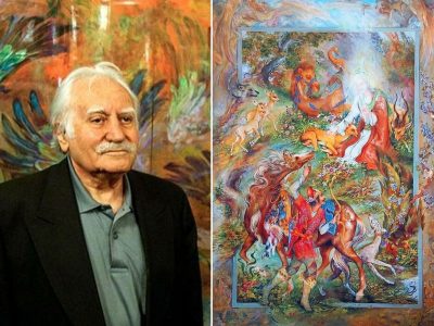 پیکر استاد فرشچیان کنار مقبره صائب تبریزی آرام می‌گیرد