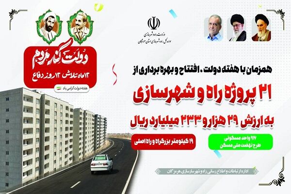 ۲۱ پروژه راه و شهرسازی در مناطق مختلف استان هرمزگان آماده
بهره‌برداری است