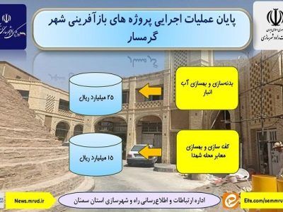 اطلاع نگاشت| پایان عملیات اجرایی پروژه های بازآفرینی شهری
گرمسار استان سمنان