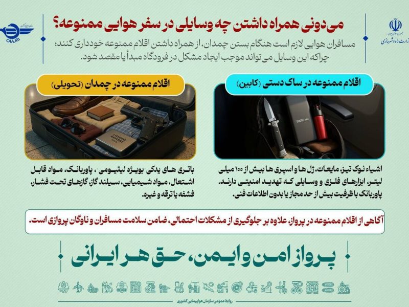 اطلاع نگاشت|همراه داشتن چه وسایلی در سفر هوایی ممنوع
است؟