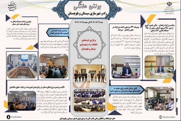 ببینید| بولتن هفتگی اداره کل راه و شهرسازی استان سیستان و
بلوچستان (هفته سوم مهرماه ۱۴۰۴)