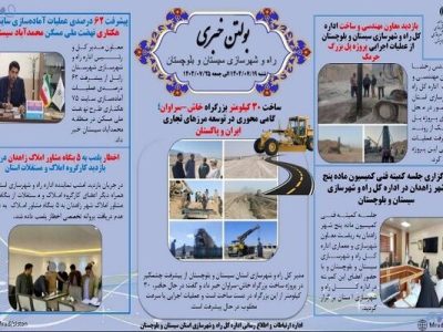 ببینید| بولتن هفتگی اداره کل راه و شهرسازی استان سیستان و
بلوچستان -هفته چهارم مهرماه ۱۴۰۴- (۱)