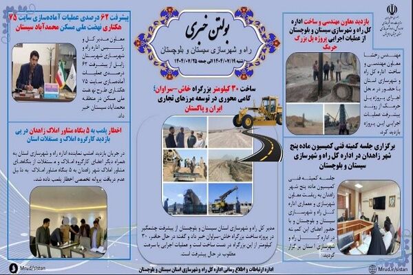 ببینید| بولتن هفتگی اداره کل راه و شهرسازی استان سیستان و
بلوچستان -هفته چهارم مهرماه ۱۴۰۴- (۱)