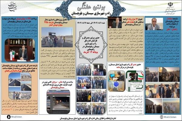 ببینید| بولتن هفتگی اداره کل راه و شهرسازی استان سیستان و
بلوچستان -هفته دوم آبانماه ۱۴۰۴- (۲)