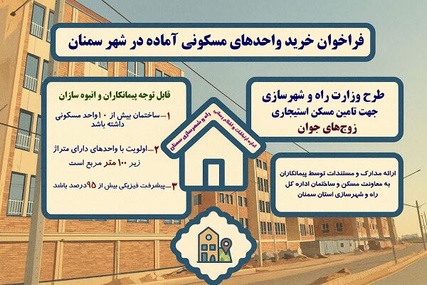 اطلاع‌نگاشت | فراخوان خرید واحدهای مسکونی آماده در شهر
سمنان
