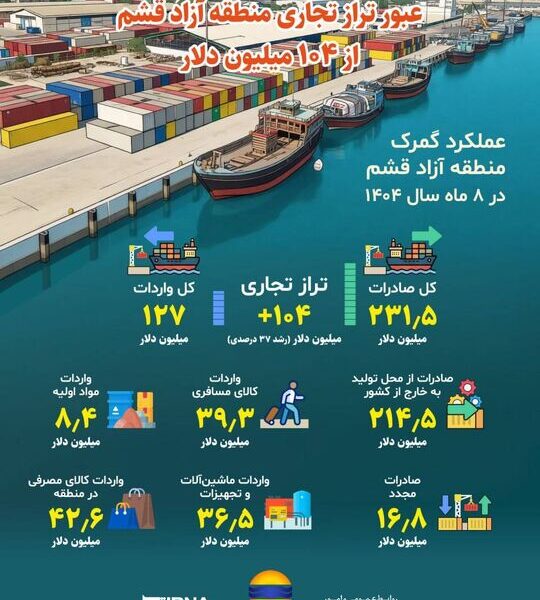 عبور تراز تجاری منطقه آزاد قشم از ۱۰۴ میلیون دلار