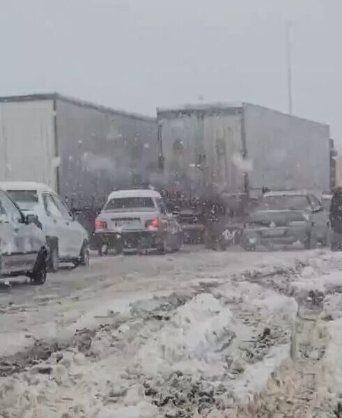 گرفتار شدن خودروها در برف سنگین مرز تمرچین