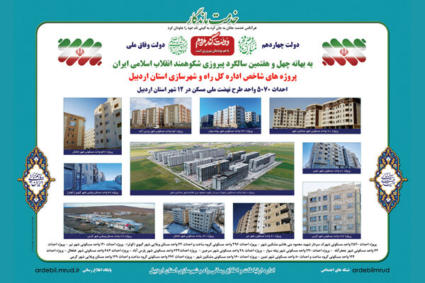 اطلاع‌نگاشت| احداث ۵۰۷۰ واحد طرح نهضت ملی مسکن در ۱۲ شهر
استان اردبیل