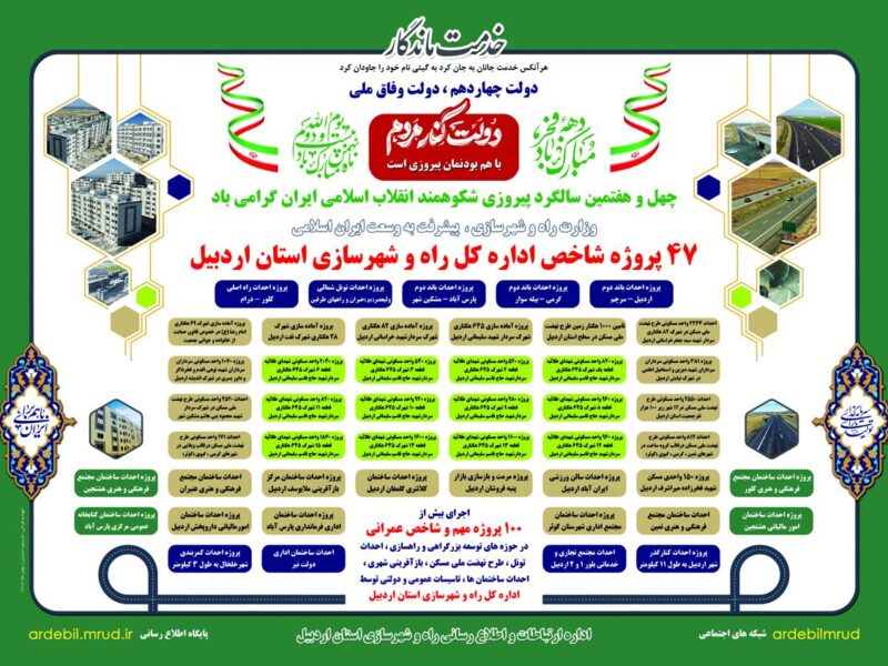 اطلاع‌نگاشت| ۴۷ پروژه شاخص اداره کل راه و شهرسازی استان
اردبیل