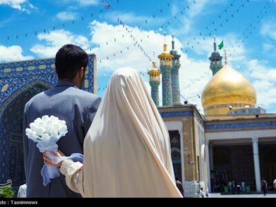 میزبانی اتاق عقد حرم بانوی کرامت از ۹۰ زوج جوان در روز ازدواج + تصاویر