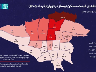 نقشه قیمت نوسازهای تهران؛ گران‌ترین و ارزان‌ترین مناطق پایتخت کدام‌اند؟