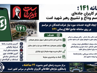 اطلاع نگاشت| سامانه ۱۴۱ همسفر کاربران جاده‌ای در مراسم وداع
و تشییع رهبر شهید امت