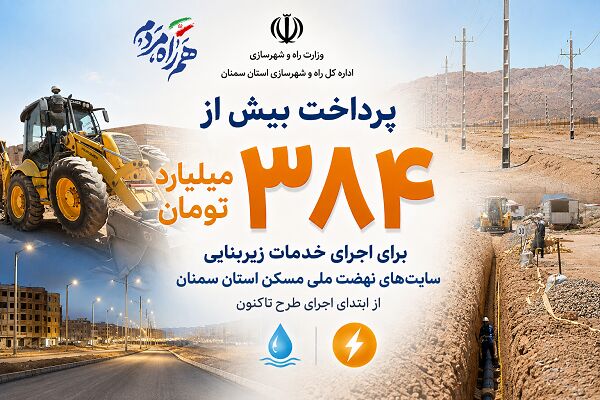 اطلاع‌نگاشت| پرداخت اعتبار برای اجرای خدمات زیربنایی در سایت
های نهضت ملی مسکن استان سمنان