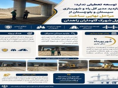 عکس نوشت| توسعه تعطیلی ندارد؛ بازدید مدیر کل راه و شهرسازی
سیستان و بلوچستان از مراحل نهایی ساخت پل شهرک گاوداران
زاهدان